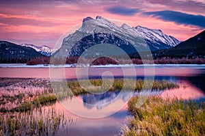 Evening light at Vermillion Lakes and Mount Rundle, Banff, Canad