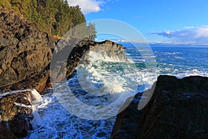 Waves Crashing at Sombrio Point along Juan de Fuca Strait, Vancouver Island, British Columbia photo