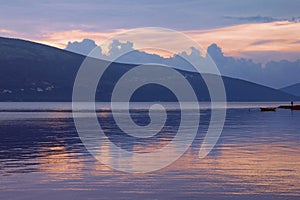 Evening Mediterranean landscape.  Montenegro, Adriatic Sea, view of Bay of Kotor