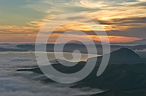 Evening mist over the bay Nakhodka.