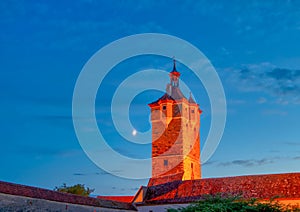 Evening mood in the old town of Rothenburg ob der Tauber in Bavaria