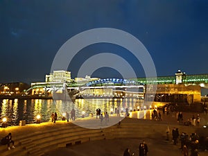 Evening Moscow. The bridge near the Park named after Gorky . Moscow-river.