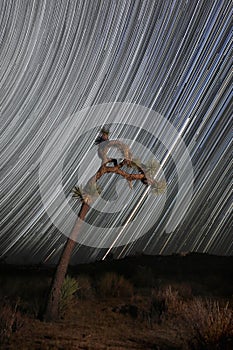 Evening Night Under the Star Trails in Joshua Tree National Park