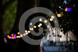 Evening nightlife hanging colourful lights