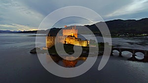 Evening Over Eilean Donan Castle, Scotland, Loch Duich, Aerial Flying, West Highlands