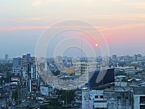 sunset over the city of Khulna, Bangladesh