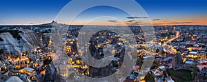 Evening panorama of Goreme, Turkey, Cappadocia