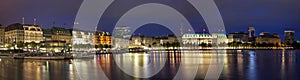 Evening panorama of Hamburg from Alster lake