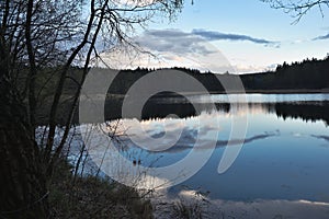 Evening panorama Picture of the old pond or lake from mediaeval age.