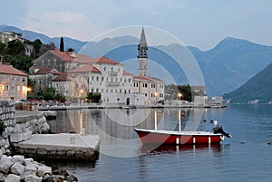 Evening Perast village near Kotor, Montenegro