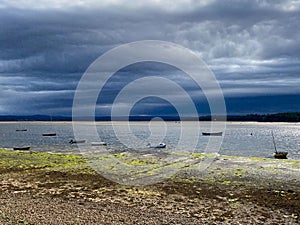 Evening In the port in Findhorn before storm