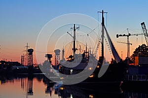 Evening on the Pregel river. Kaliningrad, Russia