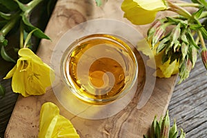 Evening primrose oil in a bowl on a table