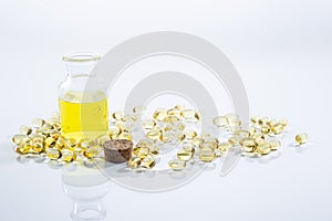 Evening primrose oil in capsules and in a bottle isolated