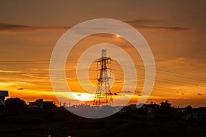 Evening of the pylon outline, is very beautiful, silhouette