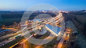 Evening Rush: Aerial View of E19 Highway Near Halle