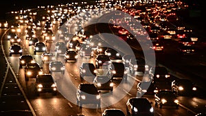 Evening Rush Hour Traffic on Busy Freeway in Los Angeles