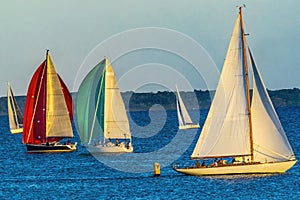 Evening Sailboats Racing Padanaram Harbor Dartmouth Massachusetts