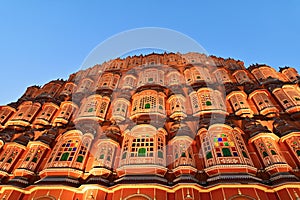 Evening Scene of Hawa Mahal or Wind Palace in Jaipur, Rajasthan, India