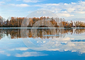 Evening scene of spring flood