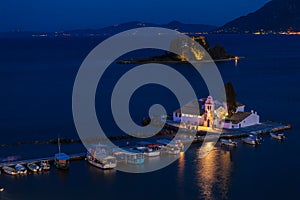 Evening scene of Vlacherna monastery, Corfu