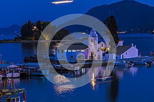 Evening scene of Vlacherna monastery, Corfu