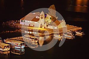 Evening scene of Vlacherna monastery and Pontikonisi island, Kan