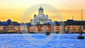 Evening scenery of the Old Town in Helsinki, Finland