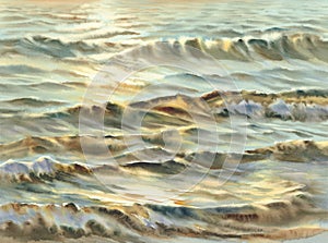 Evening sea sun watercolor