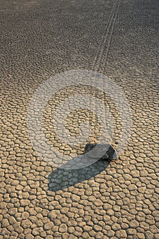 Evening Shadows Begin To Fall Over The Racetrack Playa and A Sailing Stone