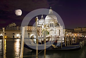 Evening shot of Santa Maria della Salute by the Grand Canal, Venice