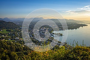 evening shot with a view over Bregenz at the lake Constance in Austria