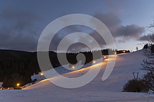 Evening skiing in ski center Donovaly, Low Tatras, Slovakia