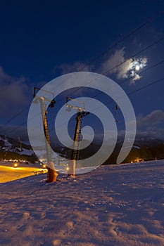 Evening skiing in ski center Donovaly, Low Tatras, Slovakia