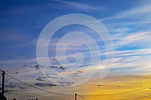 evening sky with cirrus clouds foreshadowing