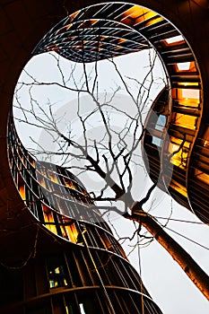 Evening sky at inner garden of round Axel Towers, Copenhagen