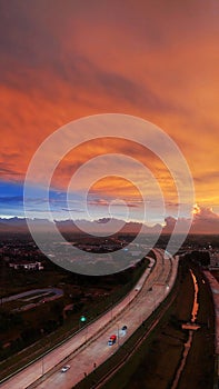 Evening sky landscape view with fastlane street