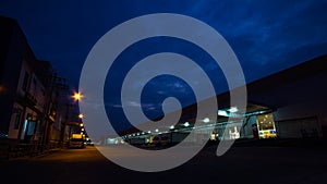 Evening sky and light warehouse area