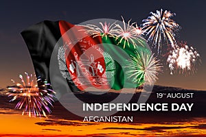 Sky with majestic fireworks and flag of Afganistan photo