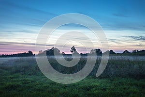 Evening sky over a foggy meadow, Zarzecze, Poland