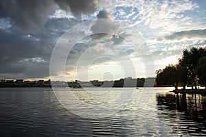 Evening sky over the lake in Ternopil