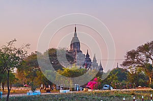 Evening sky over Shwegu Gyi Phaya, Bagan, Myanmar photo