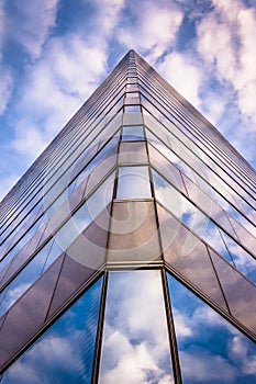 Evening sky reflecting in modern glass architecture at 250 West