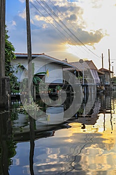 Evening sky and rural atmosphere at Khlong Bang Ramat,a canal in Thonburi side of Bangkok