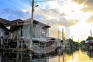 Evening sky and rural atmosphere at Khlong Bang Ramat,a canal in Thonburi side of Bangkok