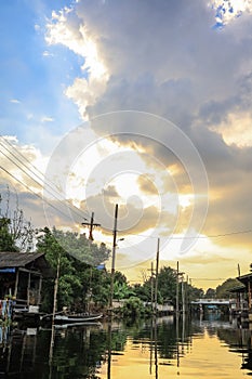 Evening sky and rural atmosphere at Khlong Bang Ramat,a canal in Thonburi side of Bangkok