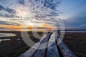 The evening sky at sunset over Mobile Bay on the Alabama gulf coast in December 2019 photo