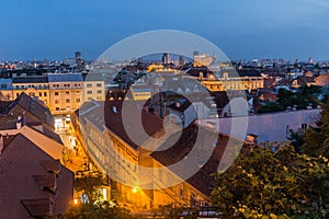 Evening skyline view of Zagreb, Croat