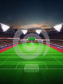 Evening stadium arena soccer field 3D illustration