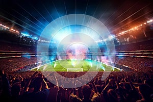 Evening stadium arena soccer field background 3D illustration